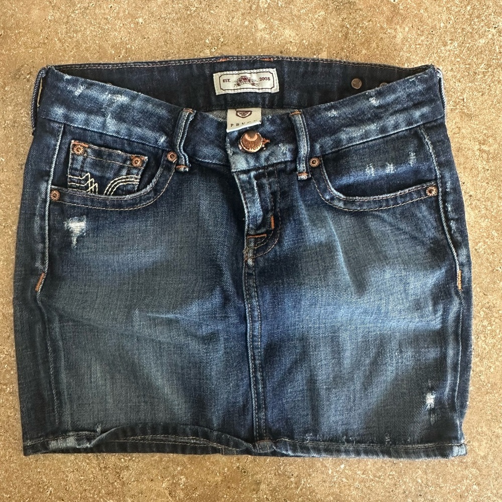 PRVCY dark denim mini jean skirt